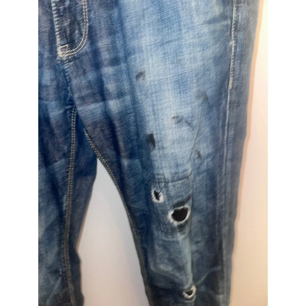 Calvin Klein Jeans Rocker Low Rise Straight Distressed Patchwork Denim Blue Mens